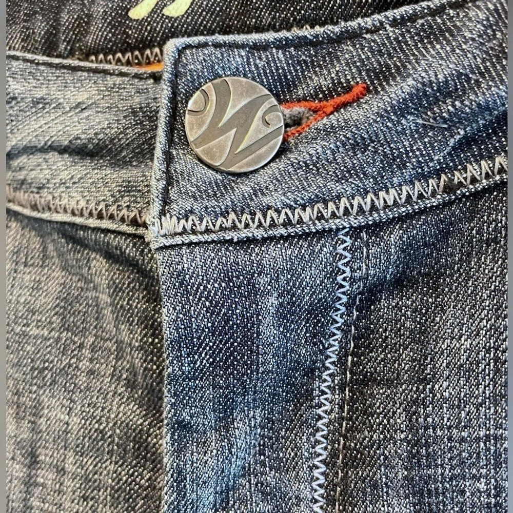 WÖRN Straight Leg Jeans Blue Excellent Zig Zag Stitch Denim Women Size 6 - Picture 2 of 8